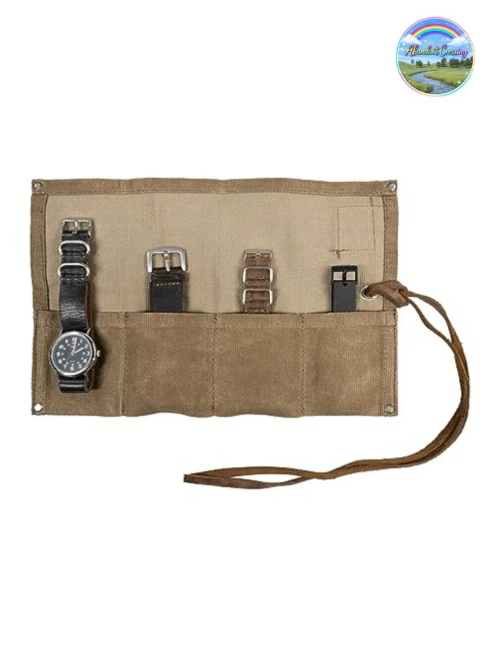 Waterproof Waxed Canvas Travel Watch Roll Organizer with 4 Slots, Handcrafted